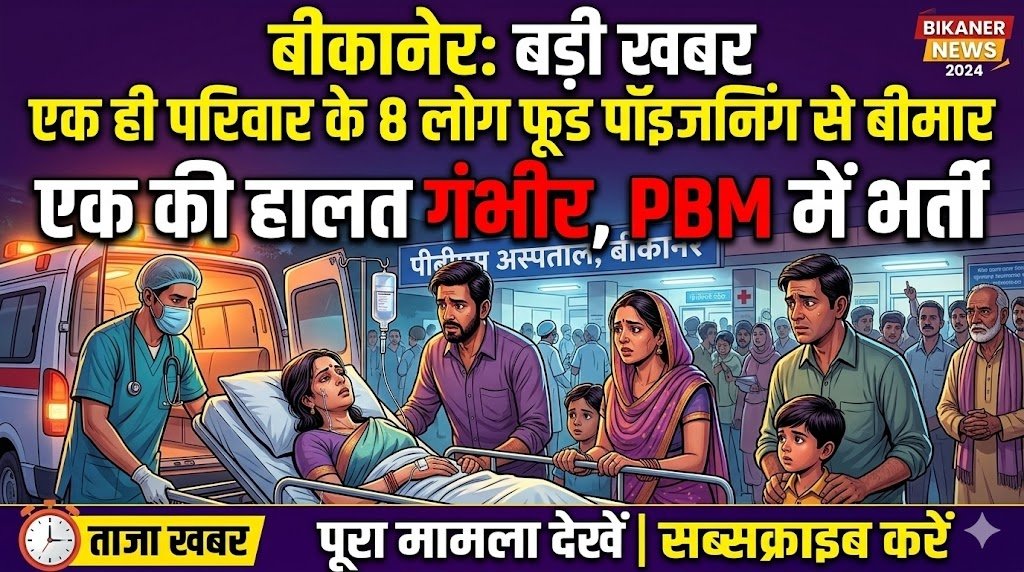बीकानेर : एक ही परिवार के 8 लोग फूड पॉइजनिंग से बीमार, एक की हालत गंभीर, पीबीएम में भर्ती