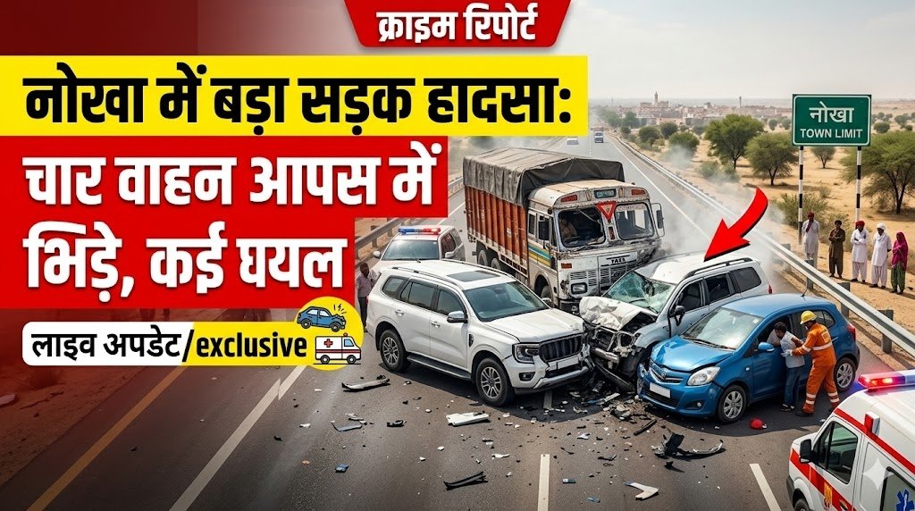 नोखा में बड़ा सड़क हादसा: चार वाहन आपस में भिड़े, कई घायल