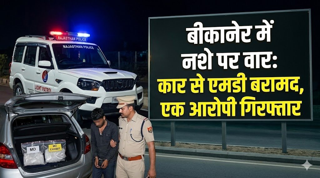 बीकानेर में नशे पर वार: कार से एमडी बरामद, एक आरोपी गिरफ्तार