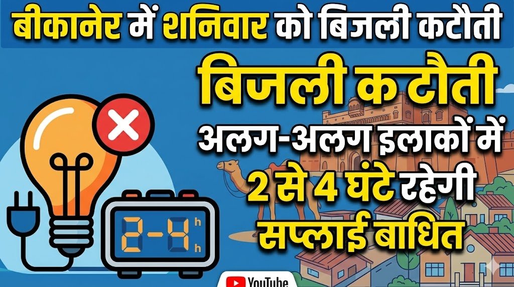बीकानेर में शनिवार को बिजली कटौती: अलग-अलग इलाकों में 2 से 4 घंटे रहेगी सप्लाई बाधित