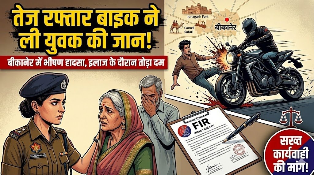 बीकानेर: तेज रफ्तार बाइक ने युवक को मारी टक्कर, इलाज के दौरान तोड़ा दम