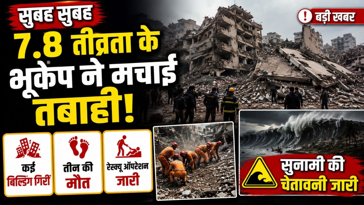 सुबह सुबह 7.8 तीव्रता के भूकंप ने मचाई तबाही, कई बिल्डिंग गिरीं, तीन की मौत,सुनामी की चेतावनी जारी 